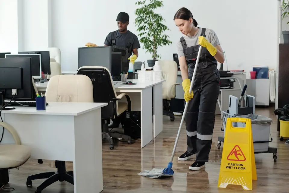 Cleaning Crew Cleaning an Office.